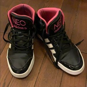 Adidas black White strip high tops